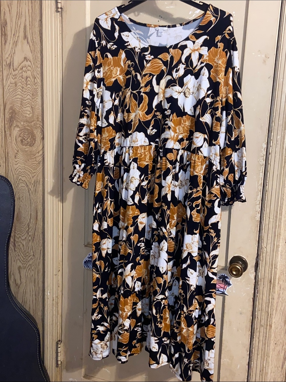 BOTANICAL MAXI DRESS Mustard Black Cream CATO PLUS 26/28 Floral & Feminine